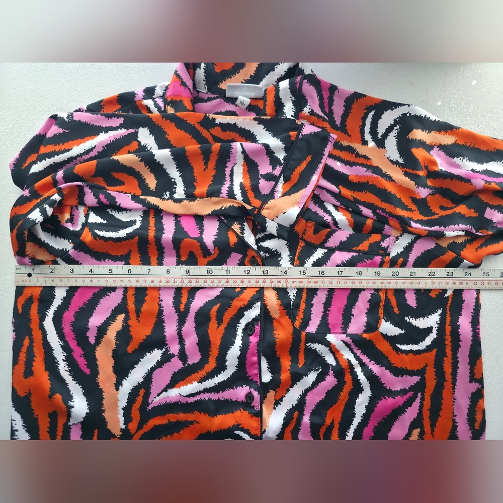 DVF for Target Satin Pajama Set Disco Zebra Pink Orange Vibrant Retro Boho Large - Picture 13 of 13